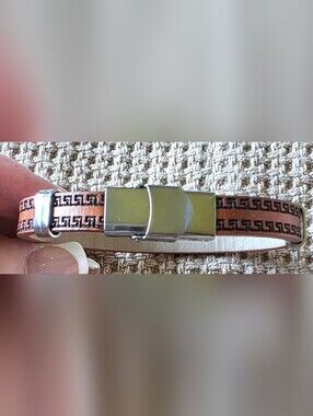 Engraved Leather Bracelet.  Greek Key, Stainless Steel